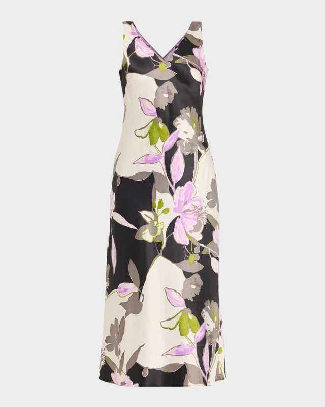 Tsubaki Sleeveless Floral-Print Midi Slip Dress